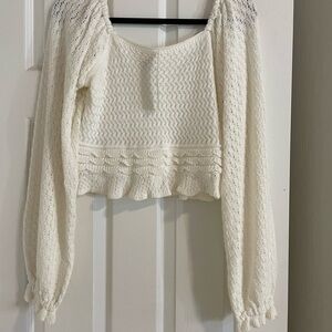 Aqua Cream Textured Knit Top